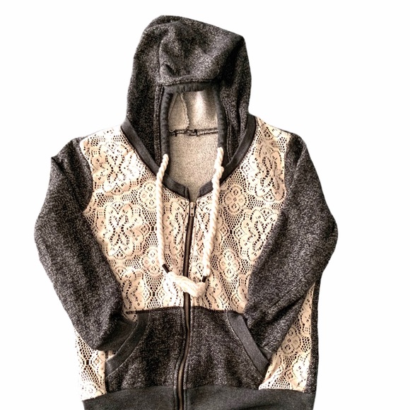 LACE FRONT HOODIE W/rope drawstring - Picture 1 of 4